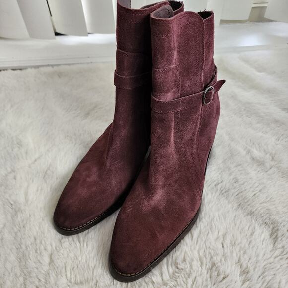 NEW Sam Edelman Simona Block Heel Burgundy Leather Ankle Bootie - Picture 11 of 12